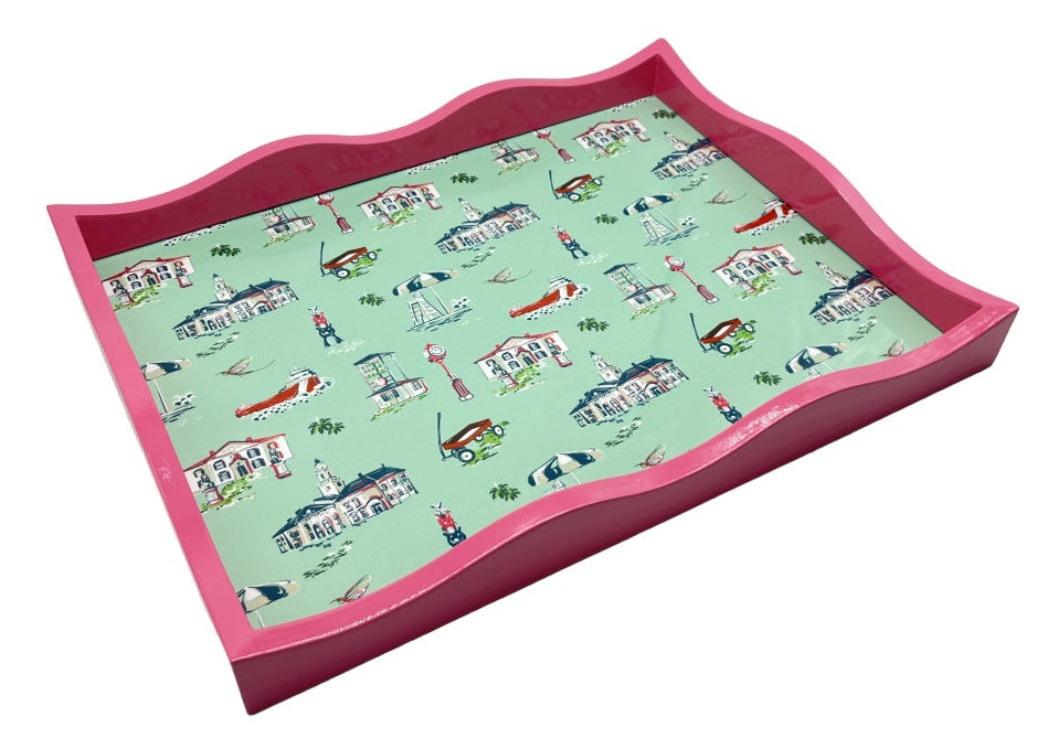 GROSSE POINTE - Pink Lacquer Toile Tray - Large | Grosse Pointe POP ART Collection