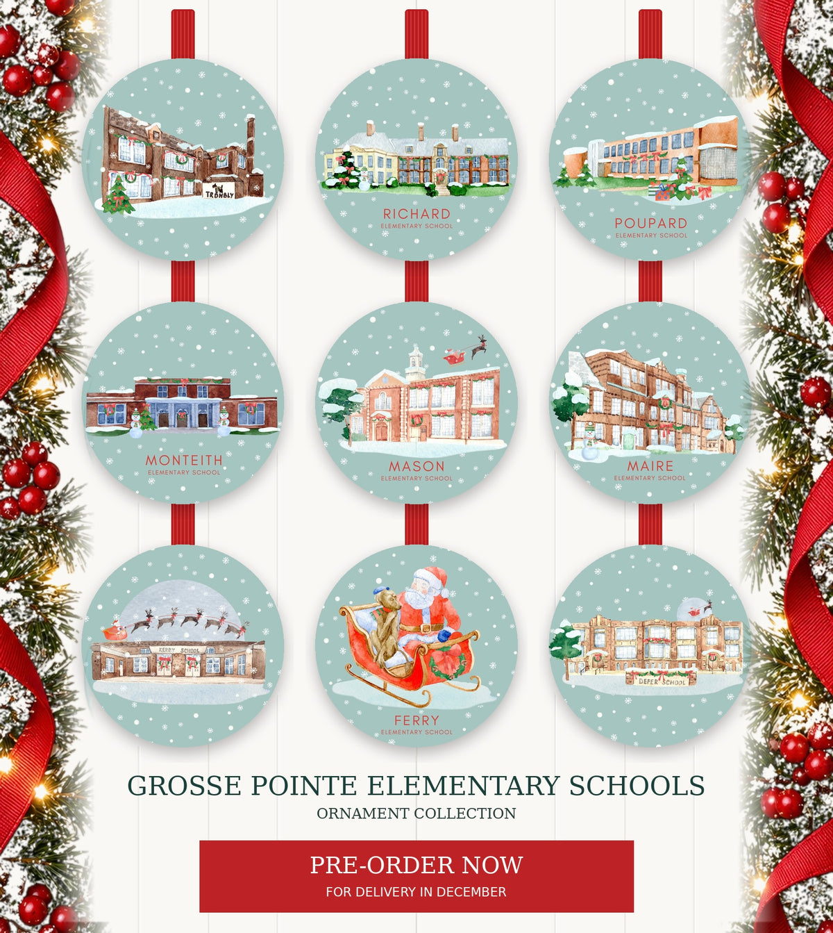 PRE-ORDER: DEFER ELEMENTARY - Ornament | Grosse Pointe CLASSIC CHRISTMAS Collection