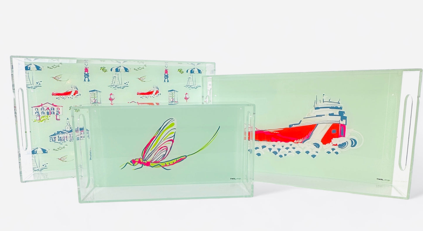 GROSSE POINTE - POP ART - Lucite Tray - Our Favorite 1st Sign of Summer - The Fish Fly - Small