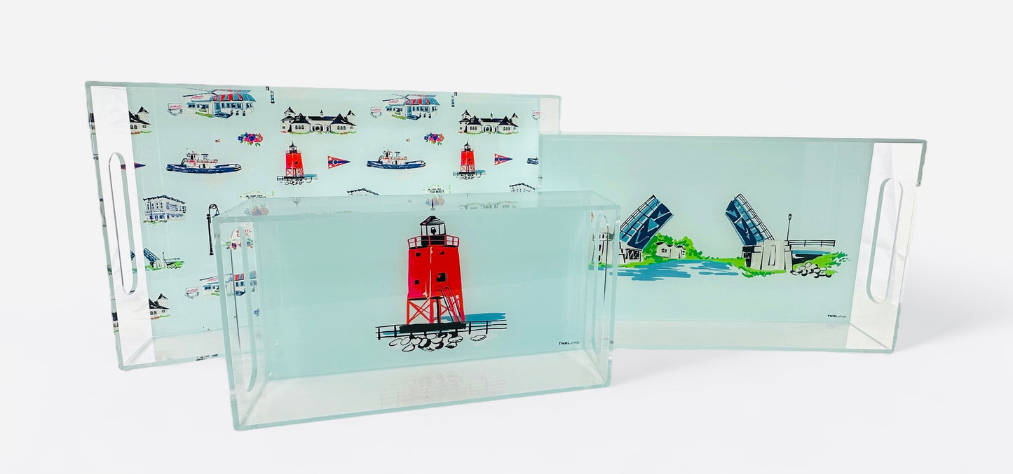 CHARLEVOIX - POP ART - Lucite Tray - Lighthouse - Small