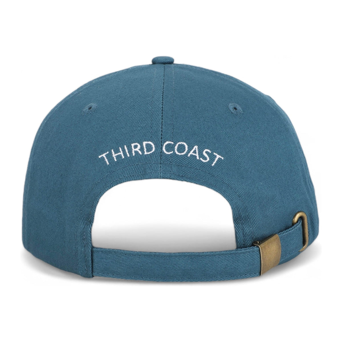 Back of the Freighter regular fit cotton baseball cap by TWAL in Great Lakes Blue, with THIRD COAST embroidered in white above the adjustable strap