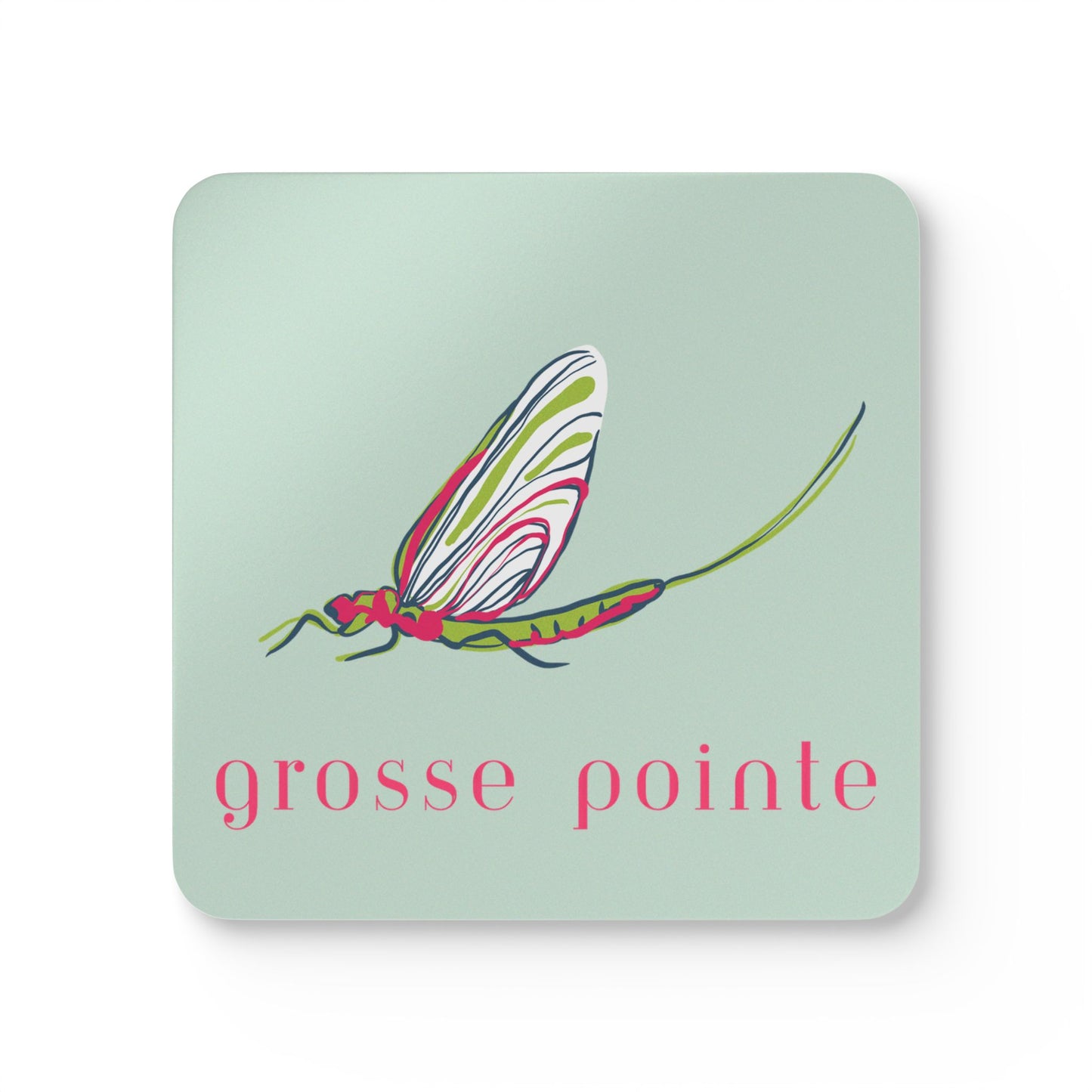 POP ART Grosse Pointe Fish Fly Cork Coaster |  Single or Set of 4
