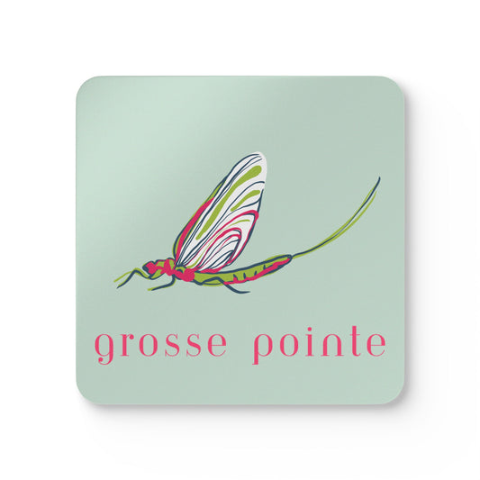POP ART Grosse Pointe Fish Fly Cork Coaster |  Single or Set of 4