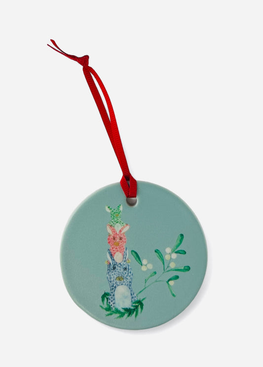 GROSSE POINTE - CLASSIC Christmas Ornament - Herend Bunnies - Lake St. Clair Blue