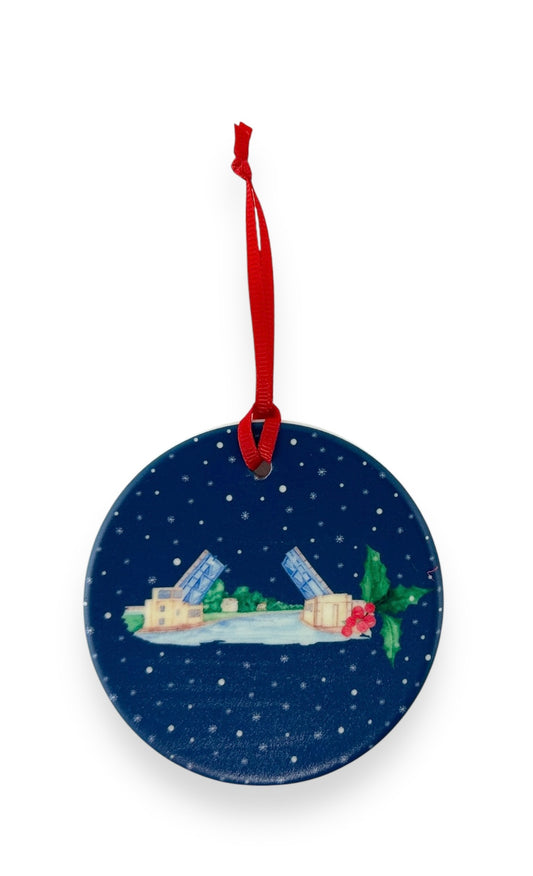 CHARLEVOIX - CLASSIC Christmas Ornament - The Bridge - Lake Michigan Blue