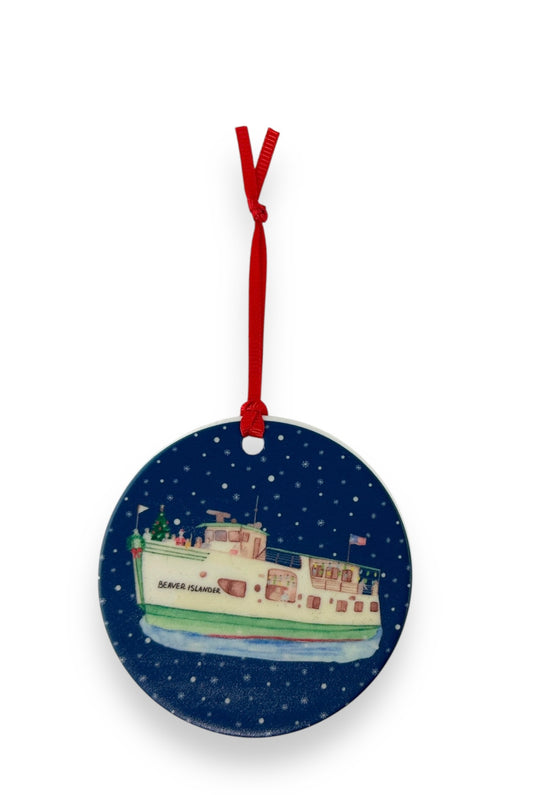 CHARLEVOIX - CLASSIC Christmas Ornament - The Beaver Islander - Lake Michigan Blue