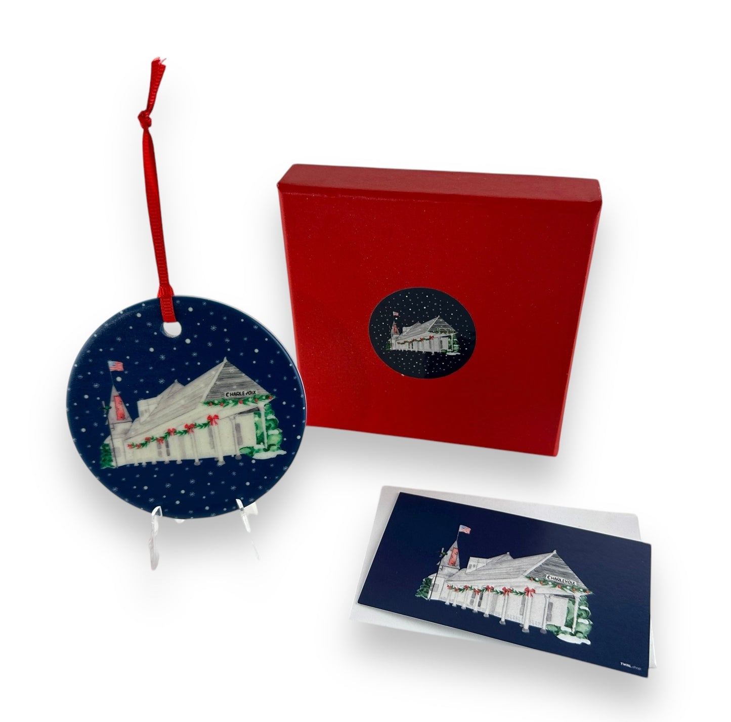 CHARLEVOIX - CLASSIC Christmas Ornament - Depot Beach - Lake Michigan Blue