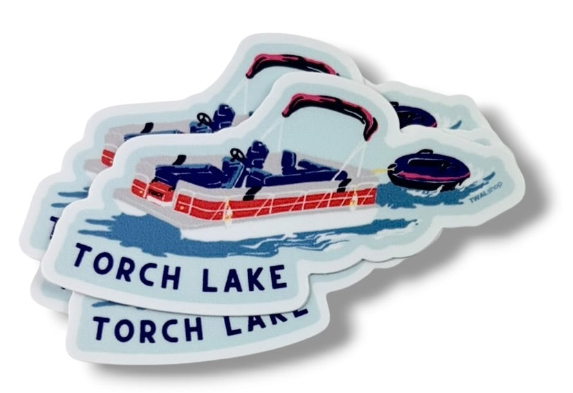 TORCH LAKE - Sandbar Pontoon - 3" Sticker | Up North POP ART Collection