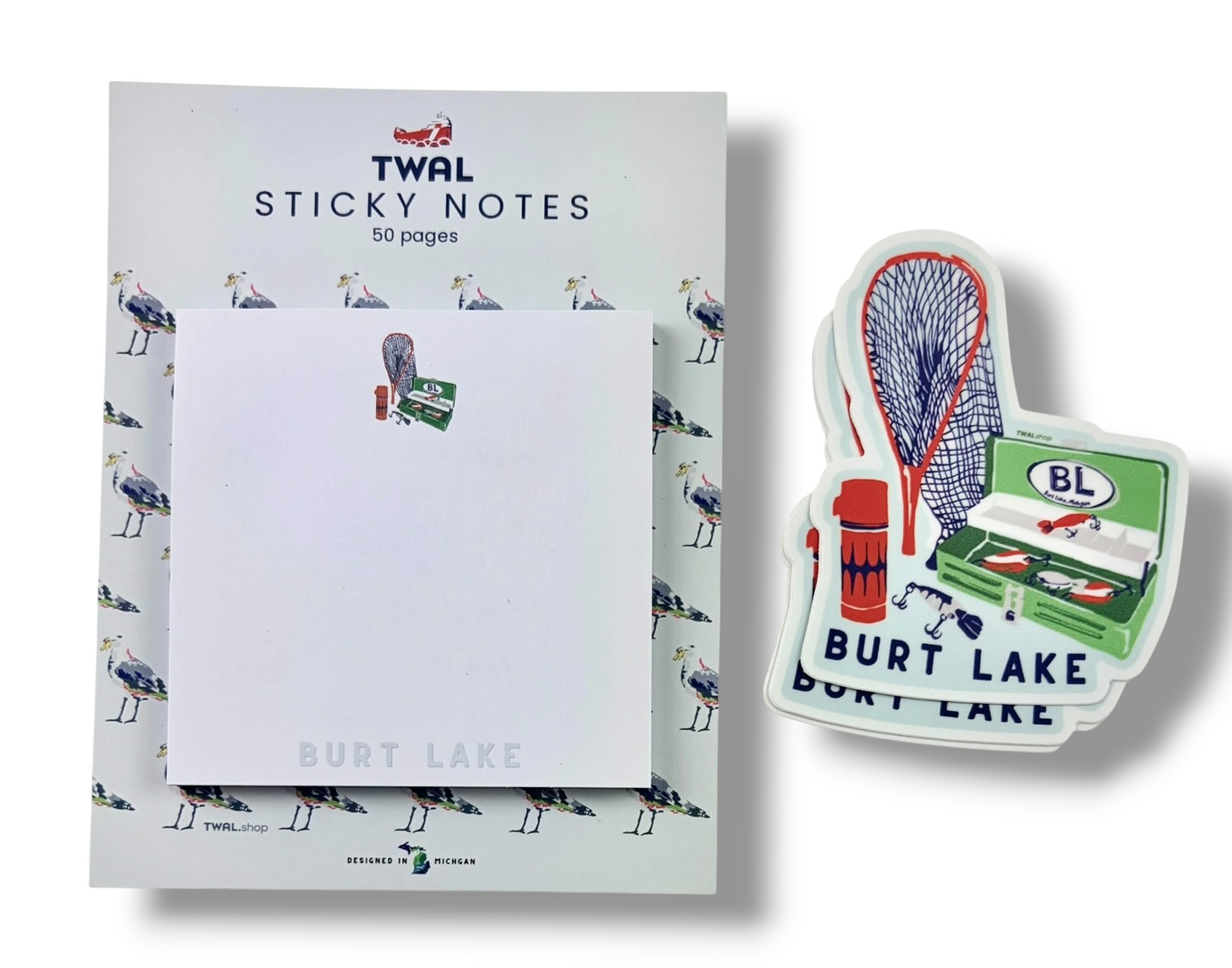 BURT LAKE - Lake Tackle Box - 3x3" Sticky Notes | Up North POP ART Collection