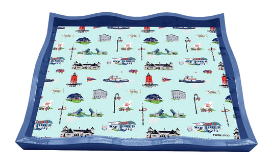 CHARLEVOIX - POP ART - Blue Lacquer Toile Tray - Large