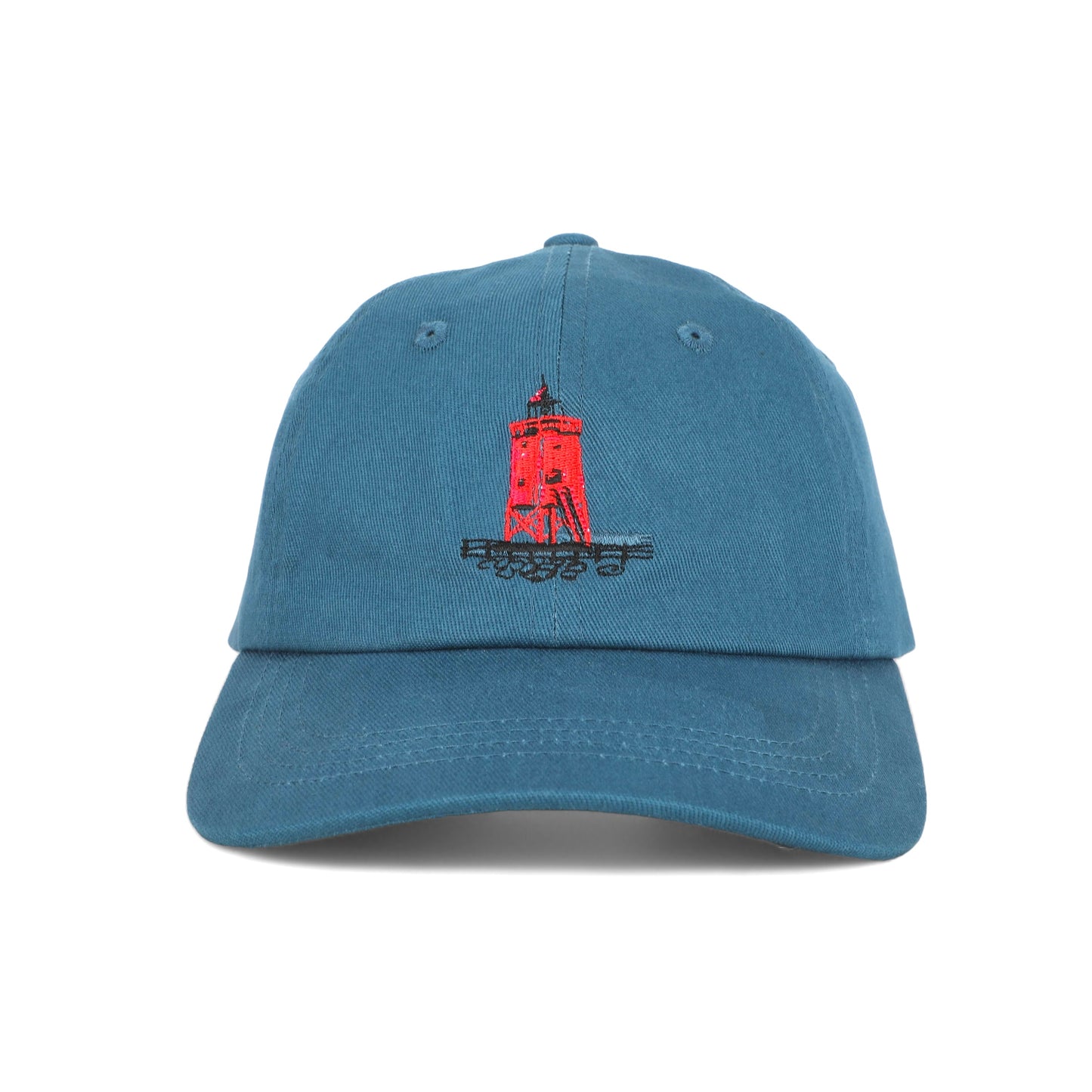 CHARLEVOIX - POP ART - 100% Cotton Twill Embroidered Baseball Hat - The Lighthouse - Lake Michigan Blue