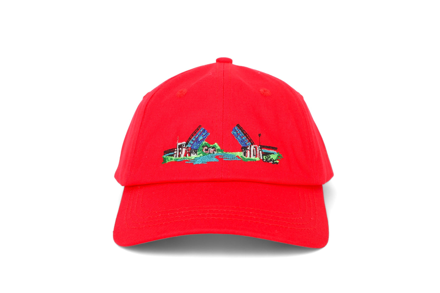 CHARLEVOIX - POP ART - 100% Cotton Twill Embroidered Baseball CHILD Hat - The Bridge - Cherry Red