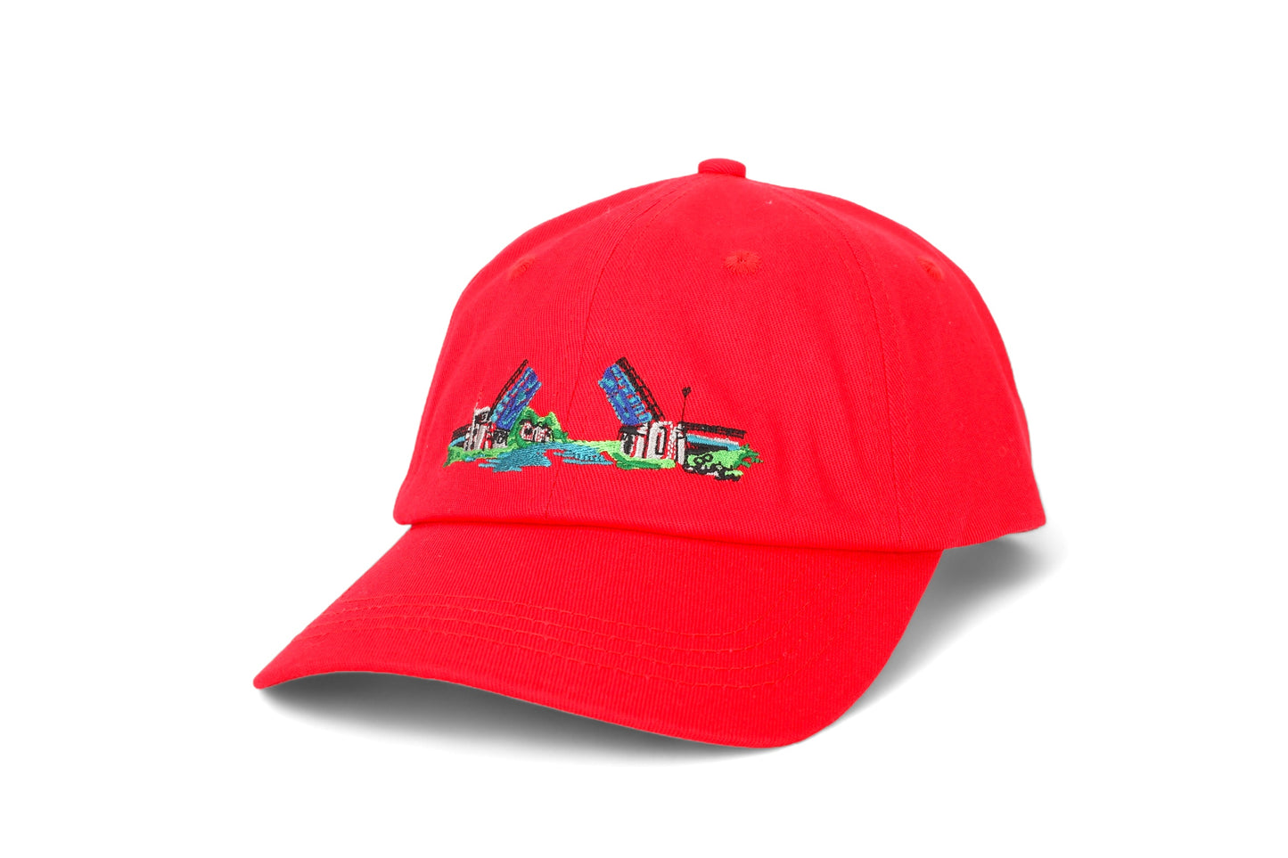 CHARLEVOIX - POP ART - 100% Cotton Twill Embroidered Baseball CHILD Hat - The Bridge - Cherry Red