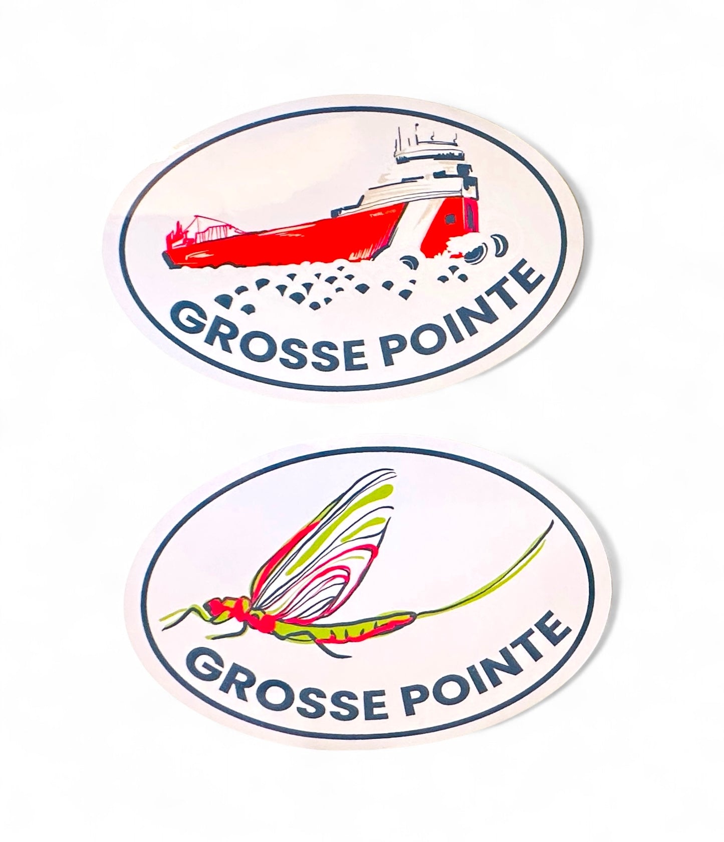 GROSSE POINTE - POP ART - 5” Oval Vinyl "Car" Sticker - Fish Fly