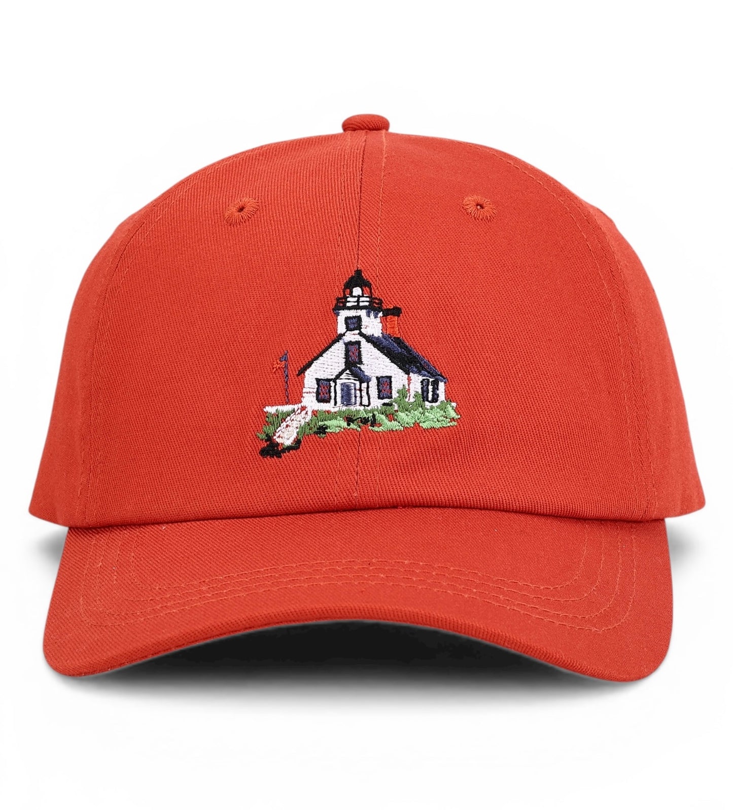 PRE-ORDER: UP NORTH - POP ART PLACES - 100% Cotton Baseball Hat - Traverse City - Mission Point Lighthouse - Deep Harbor Blue - Nantucket Red