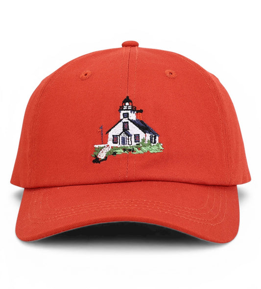 PRE-ORDER: UP NORTH - POP ART PLACES - 100% Cotton Baseball Hat - Traverse City - Mission Point Lighthouse - Deep Harbor Blue - Nantucket Red