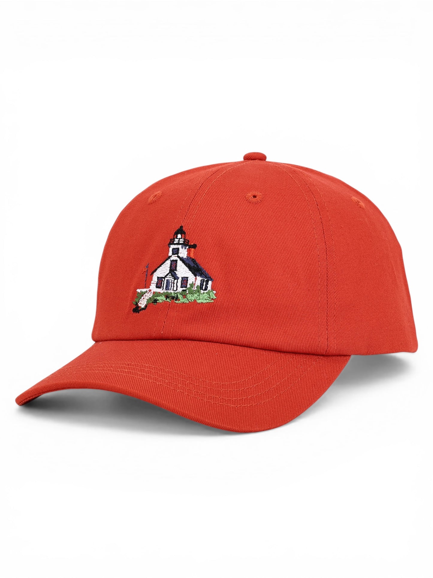 PRE-ORDER: UP NORTH - POP ART PLACES - 100% Cotton Baseball Hat - Traverse City - Mission Point Lighthouse - Deep Harbor Blue - Nantucket Red