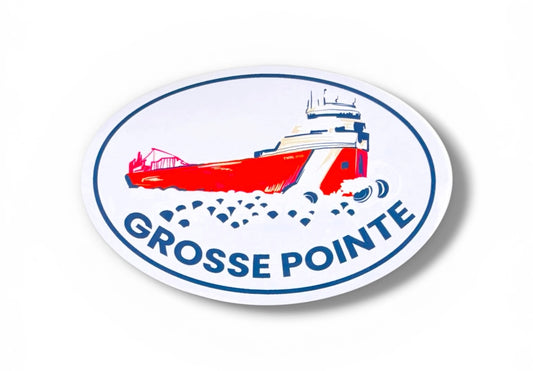 GROSSE POINTE - POP ART - 5” Oval Vinyl Sticker - Freighter