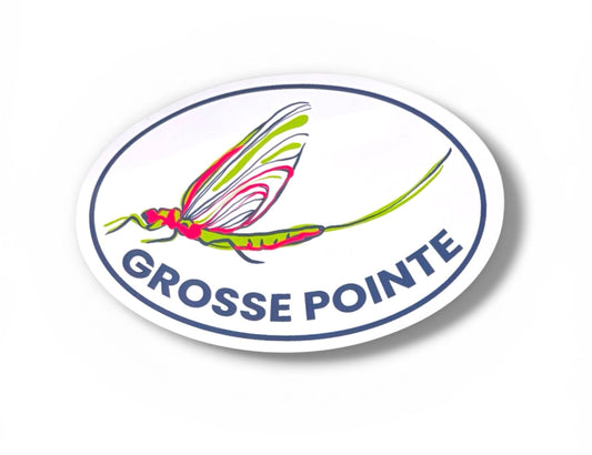 GROSSE POINTE - POP ART - 5” Oval Vinyl Sticker - Fish Fly