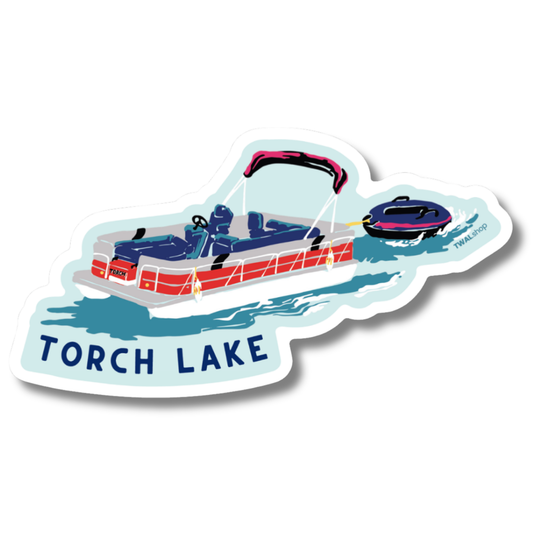 UP NORTH - POP ART PLACES - Torch Lake - Sandbar Pontoon - Sticker