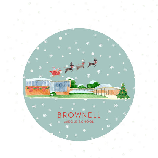 Brownell Middle ceramic Christmas ornament with red ribbon, Grosse Pointe Farms, Michigan, by TWAL