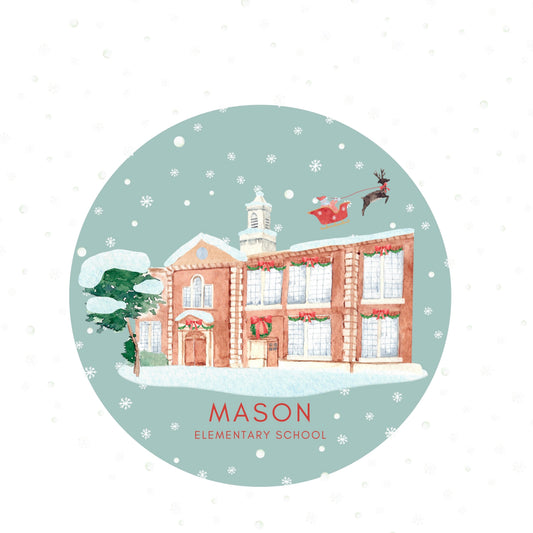Mason Elementary ceramic Christmas ornament with red ribbon, Grosse Pointe Woods, Michigan, by TWAL