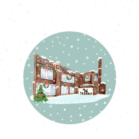 Trombly Elementary ceramic Christmas ornament with red ribbon, Grosse Pointe Park, Michigan, by TWAL