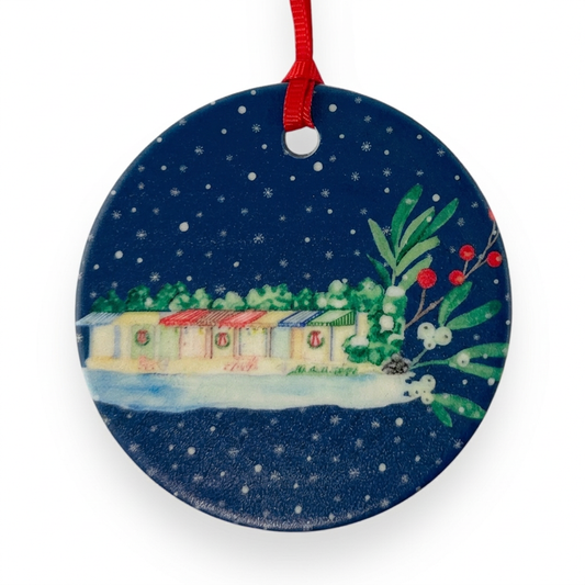 Belvedere Club ceramic Christmas ornament close-up on white background