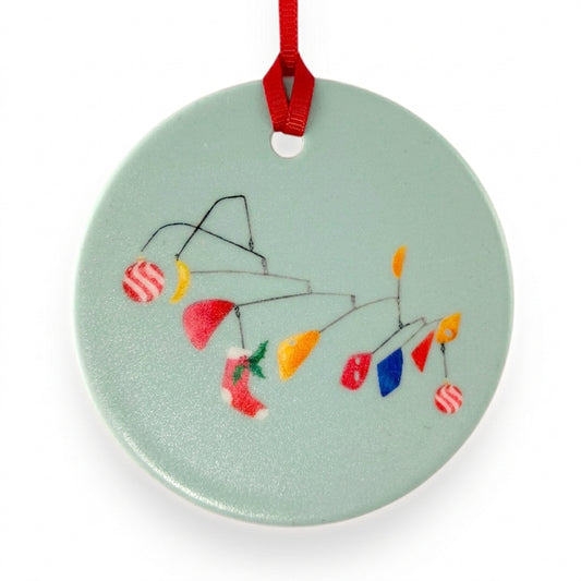 Calder Mobile ceramic Christmas ornament close-up on white background, by TWAL