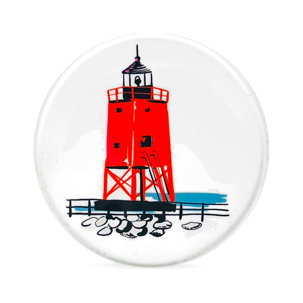 South Pier Lighthouse lucite coaster by TWAL: the red pier lighthouse on its rocks