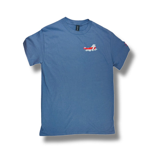 TWAL blue 100% cotton unisex t-shirt featuring a small freighter graphic on the chest and Third Coast sleeve detail