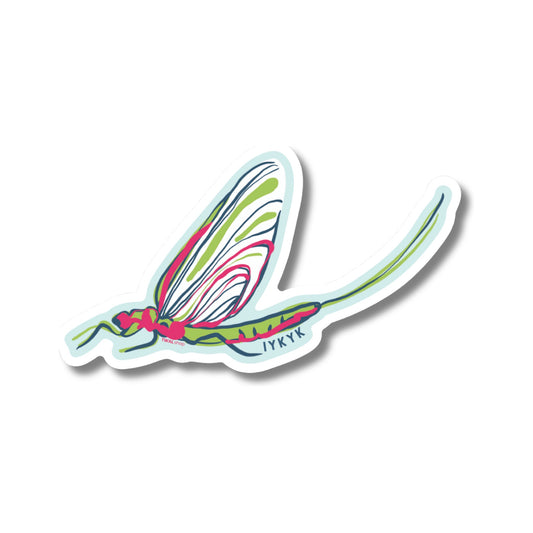 Fish Fly 3-inch vinyl sticker by TWAL: a green, pink and white fish fly with IYKYK, Great Lakes Pop Art Collection