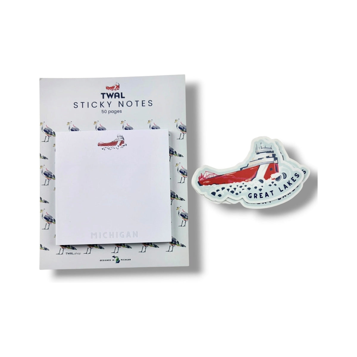 Freighter sticky note pads by TWAL with a matching vinyl sticker
