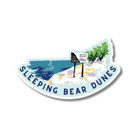 Glen Arbor vinyl sticker by TWAL: the dune warning sign above Lake Michigan, Up North Pop Art Collection